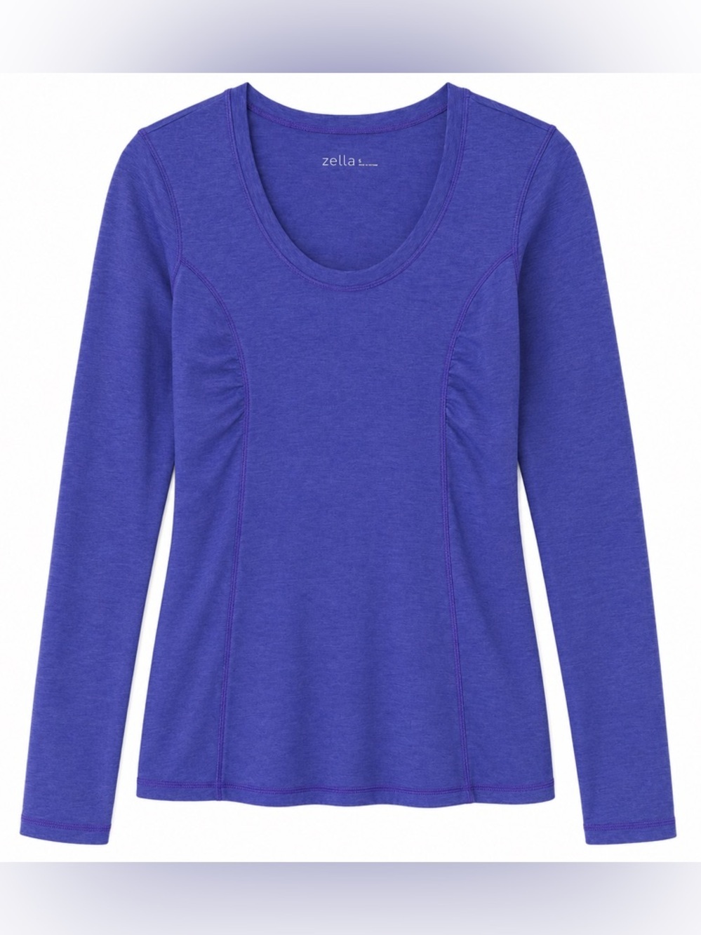 Zella Yoga Active Long Sleeve Purple Top Size Small Bust Ruching Scoop Neck